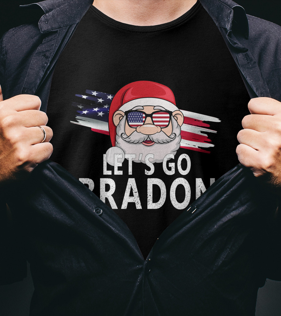 LET'S GO BRADON Christmas Santa USA Flag Glasses T-Shirt