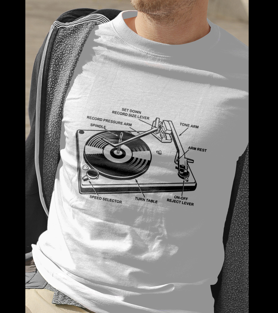 Vinyl Record Player Diagram Tone Arm Turn Table T-Shirt