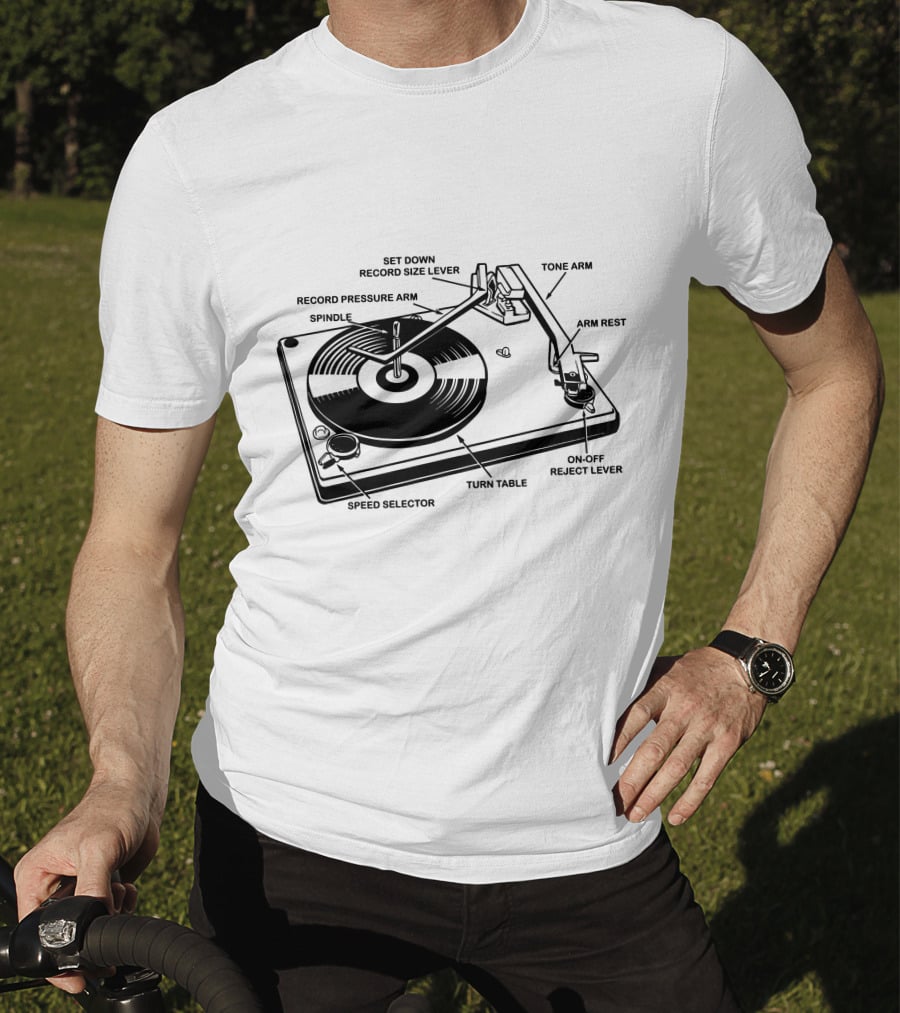 Vinyl Record Player Diagram Tone Arm Turn Table T-Shirt