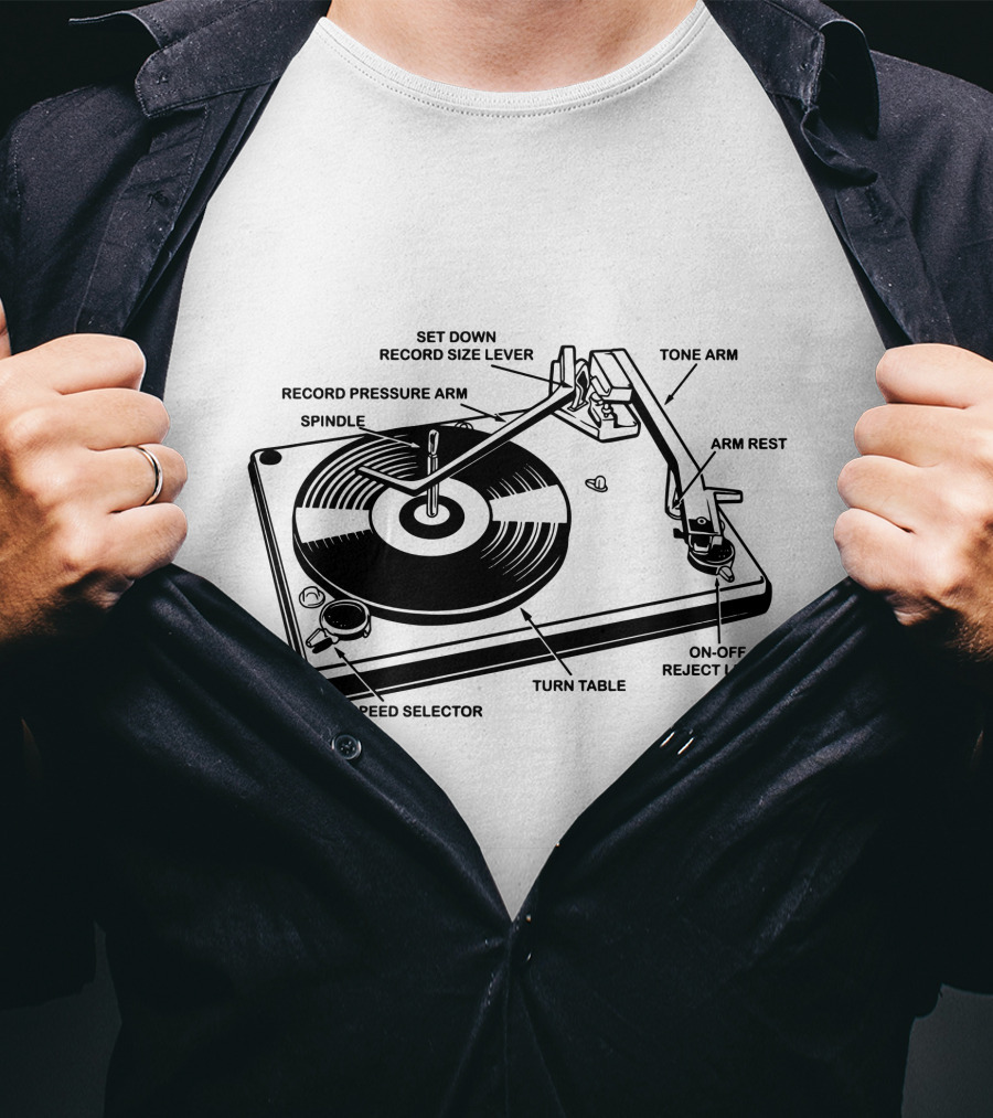 Vinyl Record Player Diagram Tone Arm Turn Table T-Shirt