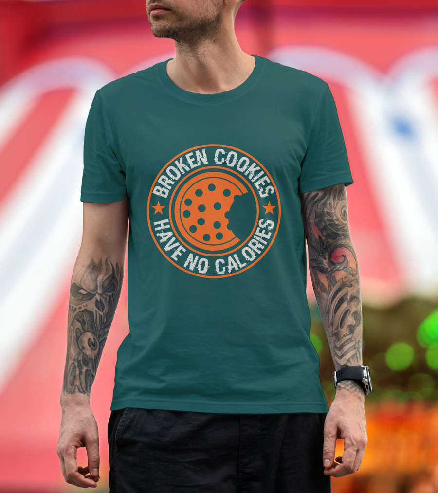 Broken Cookies Have No Calories Round Emblem with Stars and Cookie Bite T-Shirt