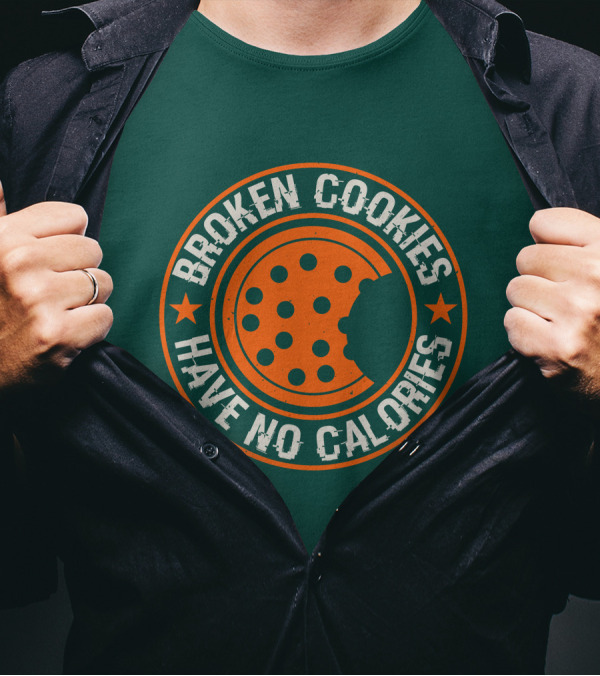 Broken Cookies Have No Calories Round Emblem With Stars And Cookie Bite T-Shirt