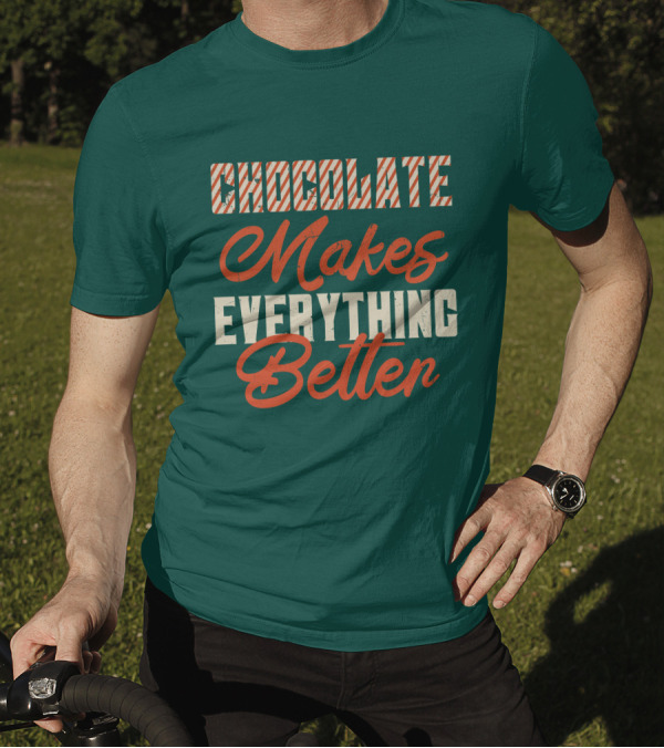 Chocolate Makes Everything Better Striped Lettering T-Shirt