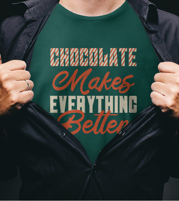 Chocolate Makes Everything Better Striped Lettering T-Shirt