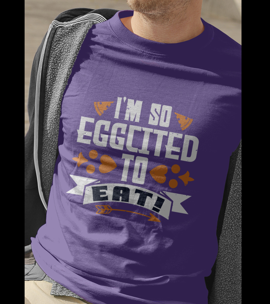 I'm So Eggcited To Eat Fun Playful Foodie Text Pizza Slice And Fish Icons T-Shirt