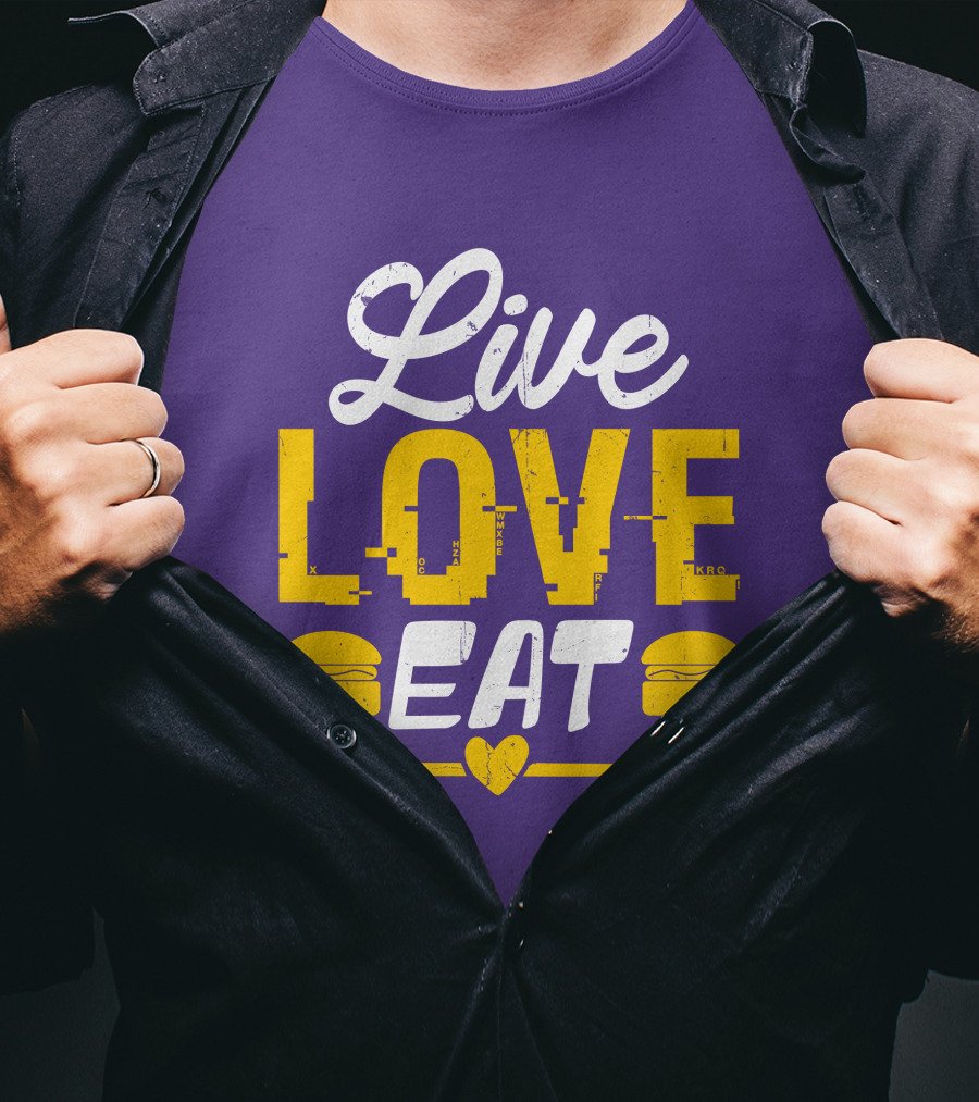 Live Love Eat With Burgers And Heart Arrow On Red T-Shirt