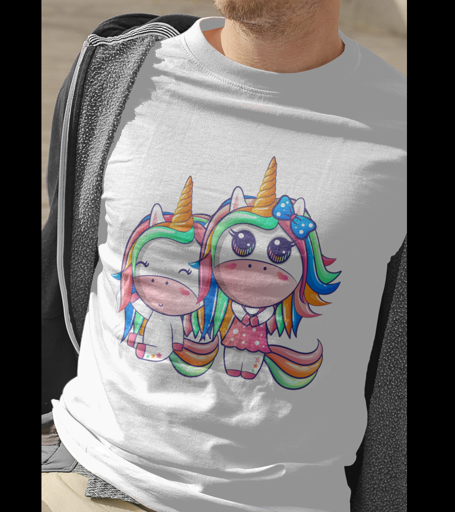 Happy Friendship With Cute Funny Unicorns And Rainbow Elements T-Shirt