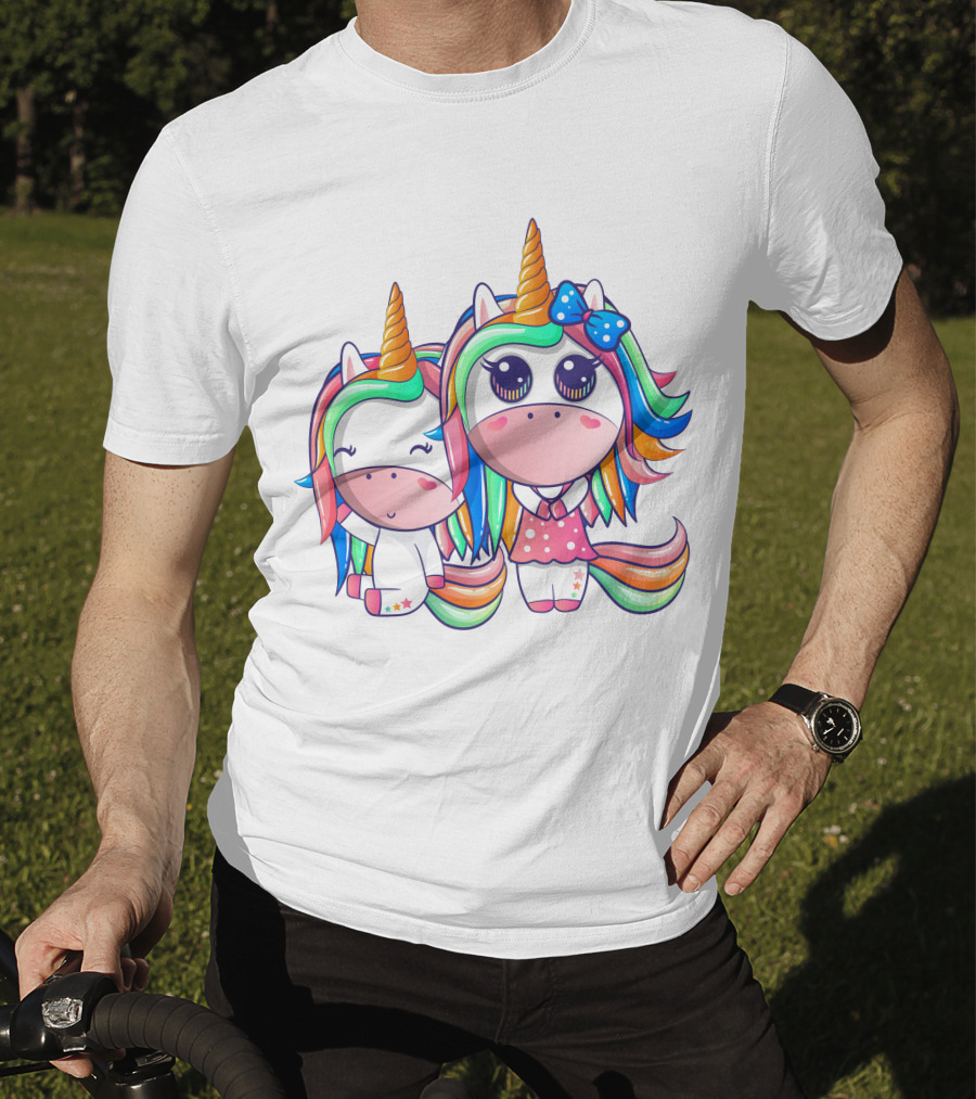 Happy Friendship With Cute Funny Unicorns And Rainbow Elements T-Shirt
