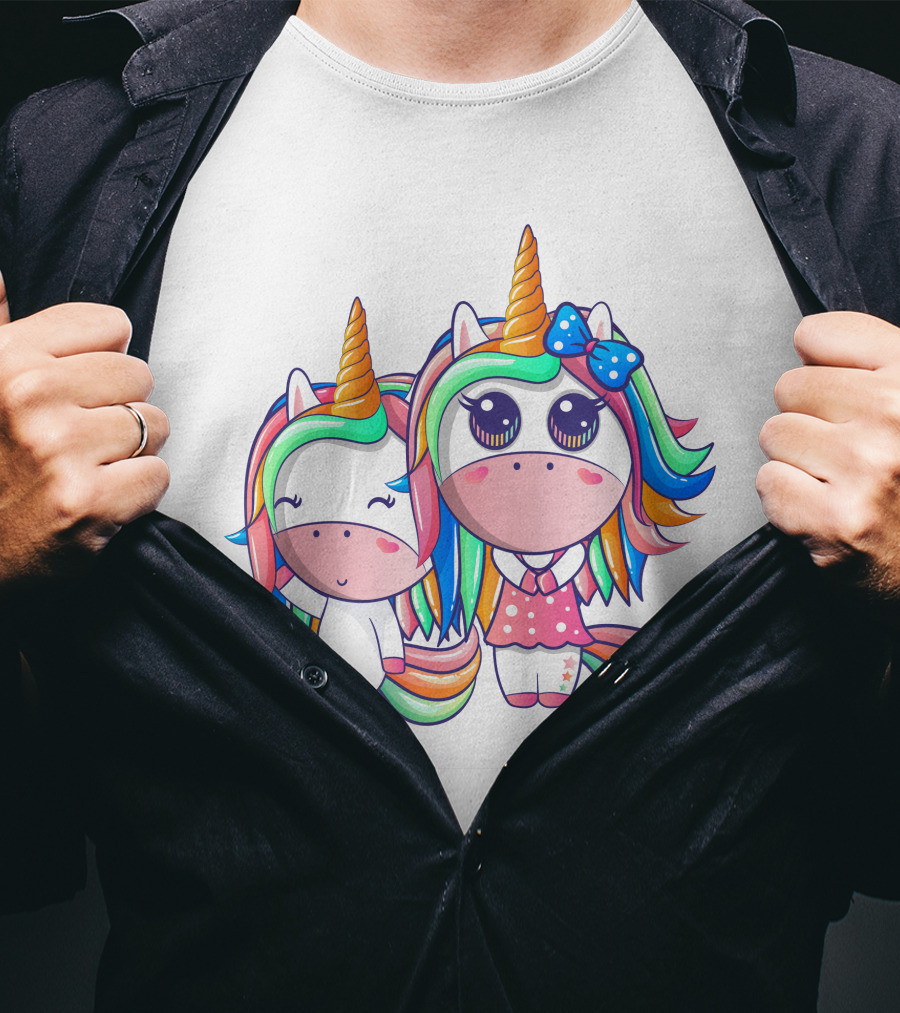 Happy Friendship With Cute Funny Unicorns And Rainbow Elements T-Shirt