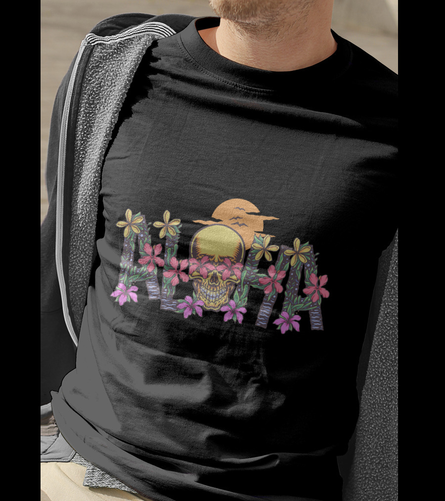 Aloha Skull Hawaii Floral Sunset T-Shirt