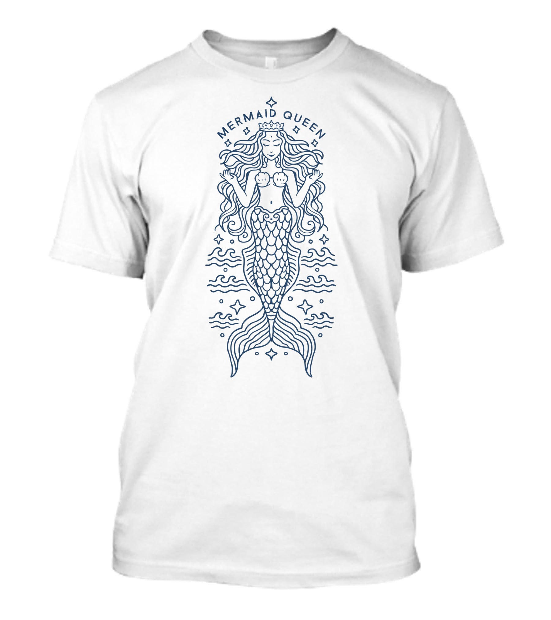 Luxury Shining Monoline Mermaid Queen With Crown And Flowing Waves T-Shirt