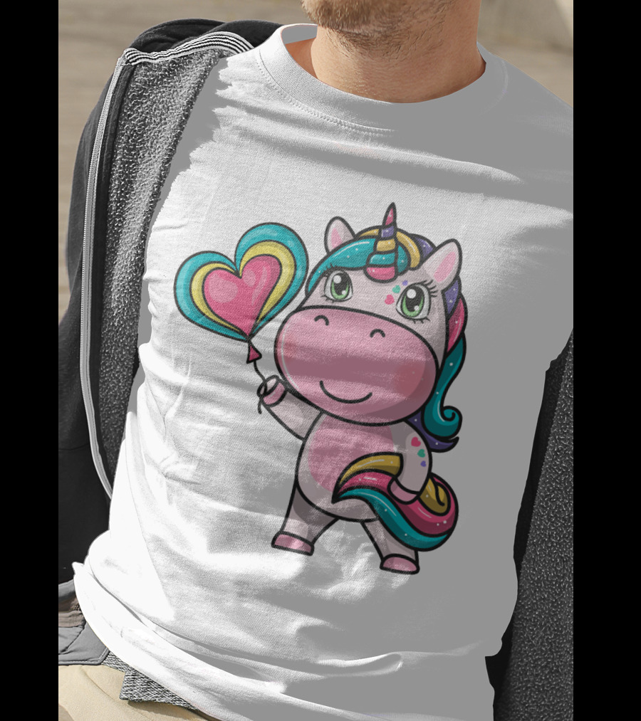 Magical Unicorn Holding Heart Balloon T-Shirt