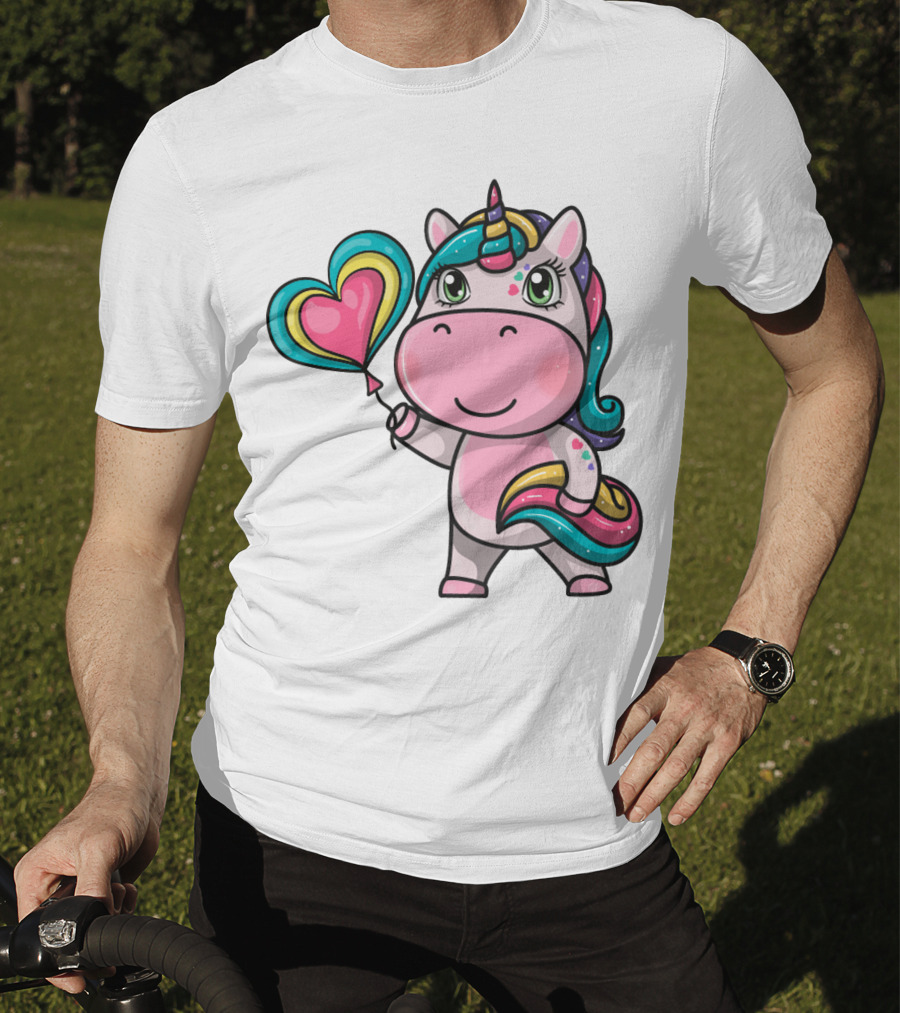 Magical Unicorn Holding Heart Balloon T-Shirt