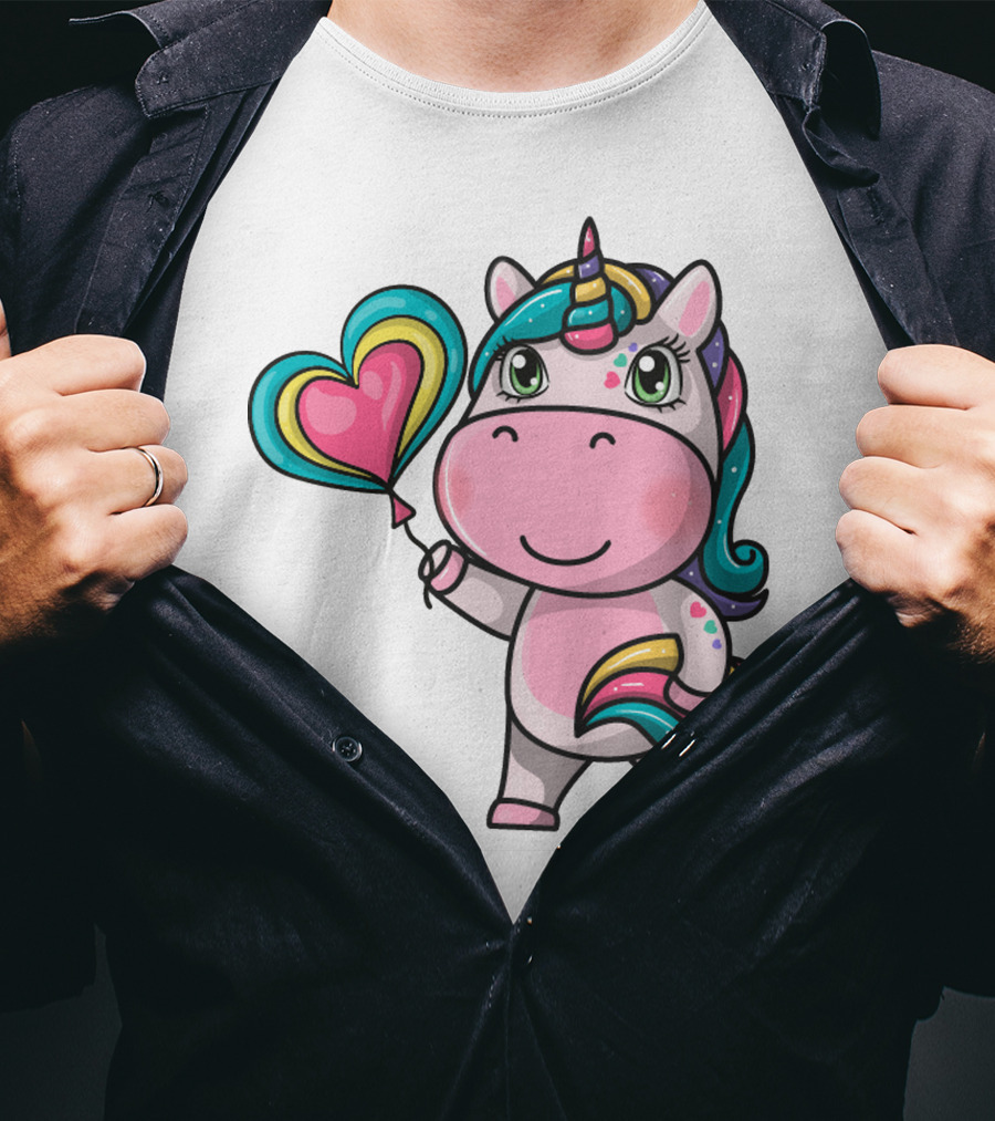 Magical Unicorn Holding Heart Balloon T-Shirt