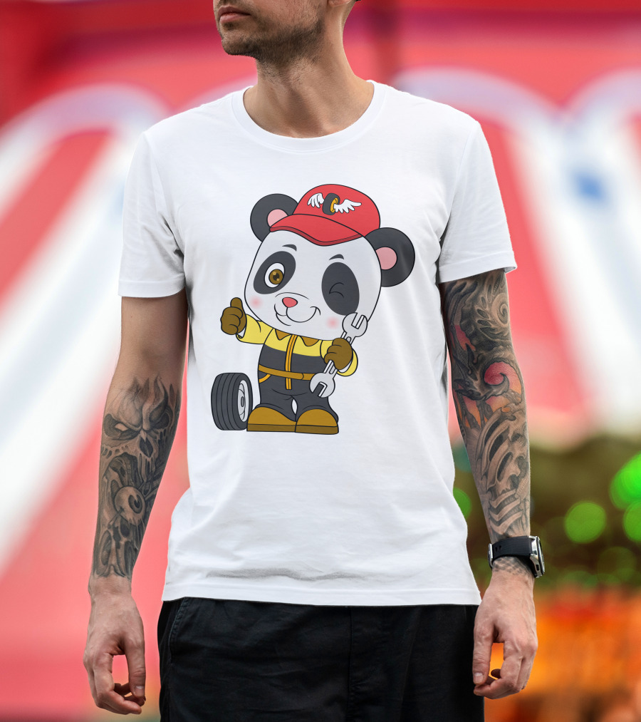 Mechanic Panda Thumbs Up with Wrench and Tire T-Shirt