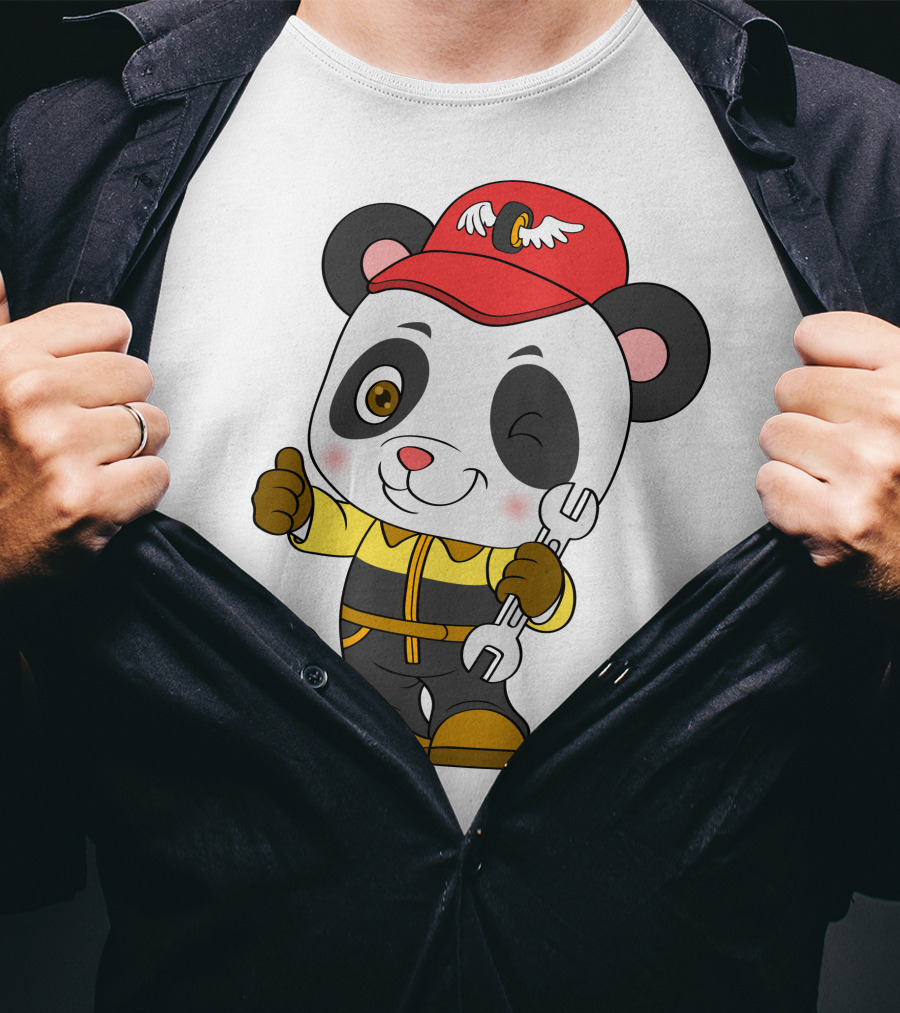 Mechanic Panda Thumbs Up With Wrench And Tire T-Shirt