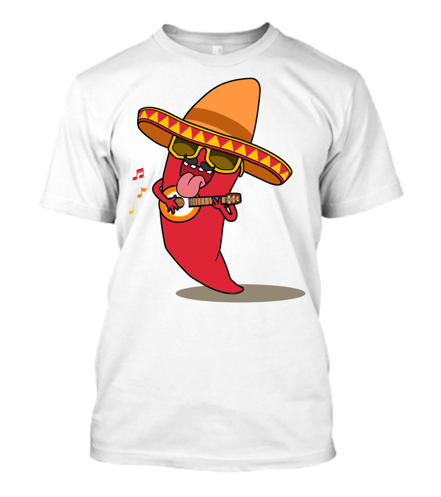 Mexican Chili Pepper Playing Guitar In Sombrero T-Shirt