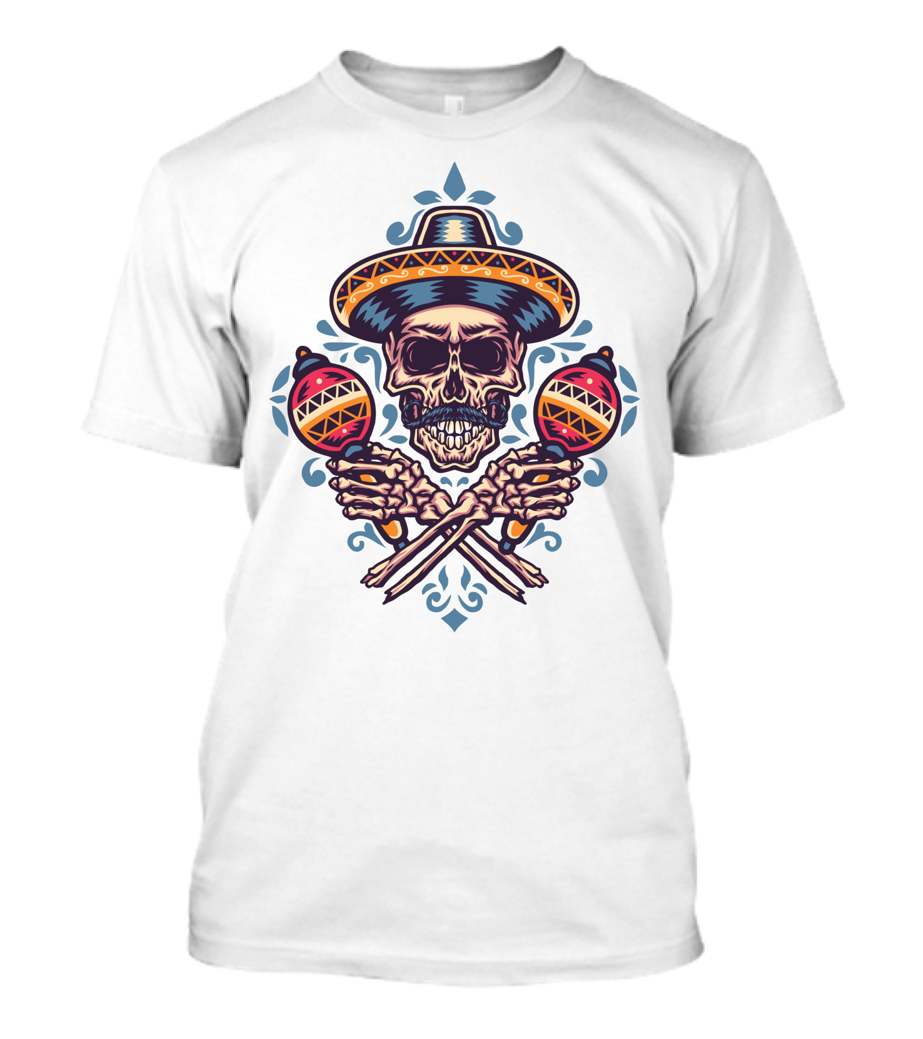 Sombrero Skull With Maracas Mexican T-Shirt