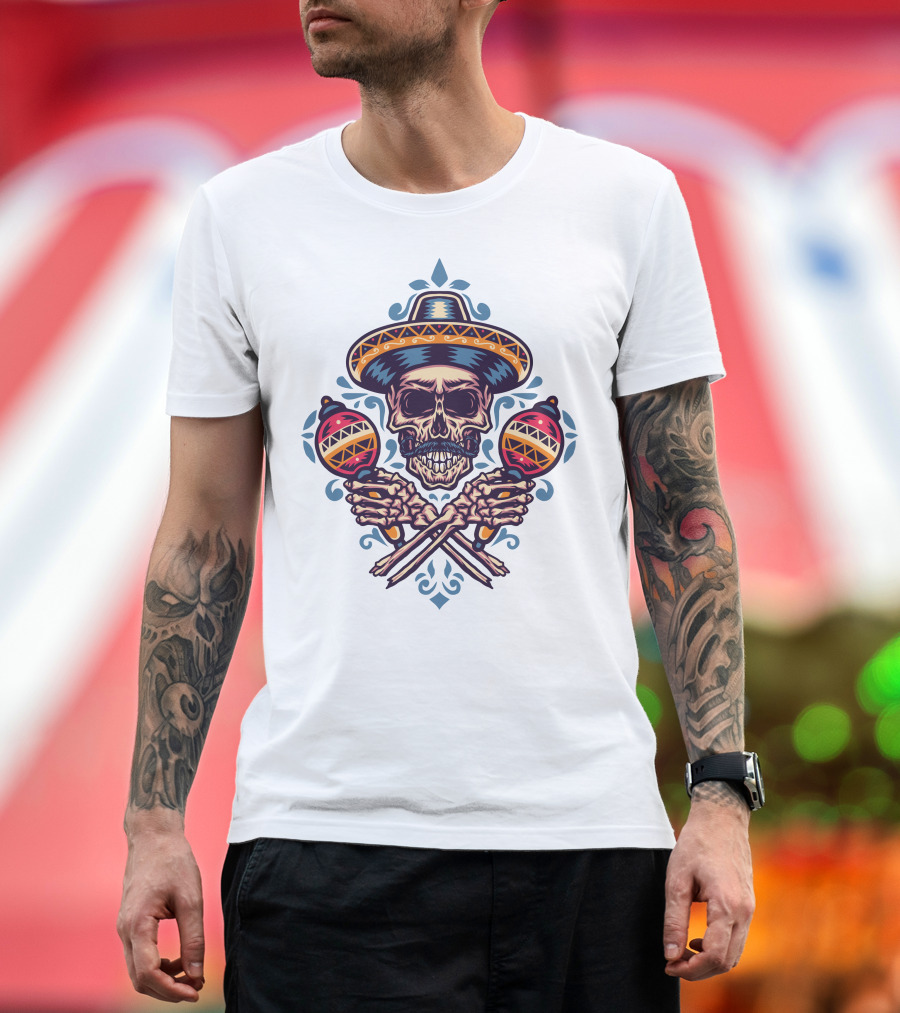 Sombrero Skull with Maracas Mexican T-Shirt