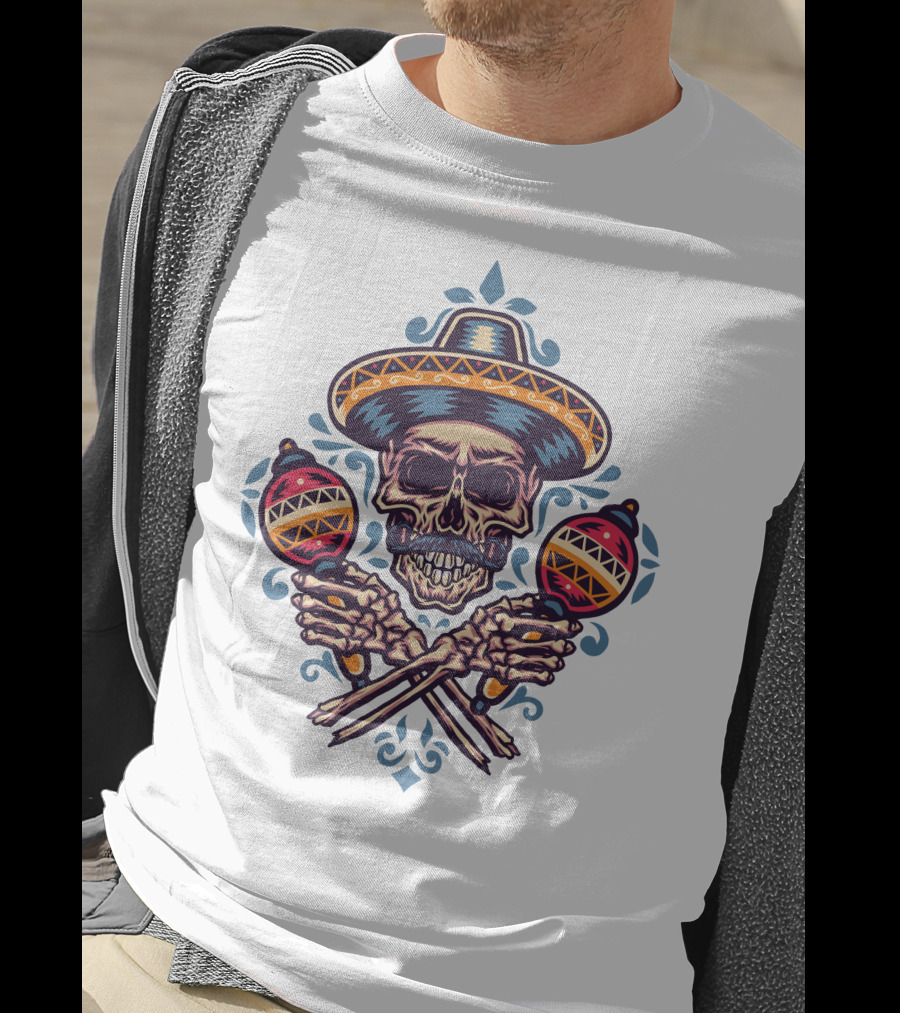 Sombrero Skull With Maracas Mexican T-Shirt
