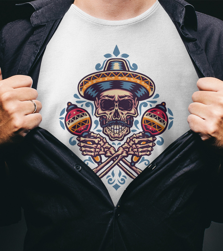 Sombrero Skull With Maracas Mexican T-Shirt