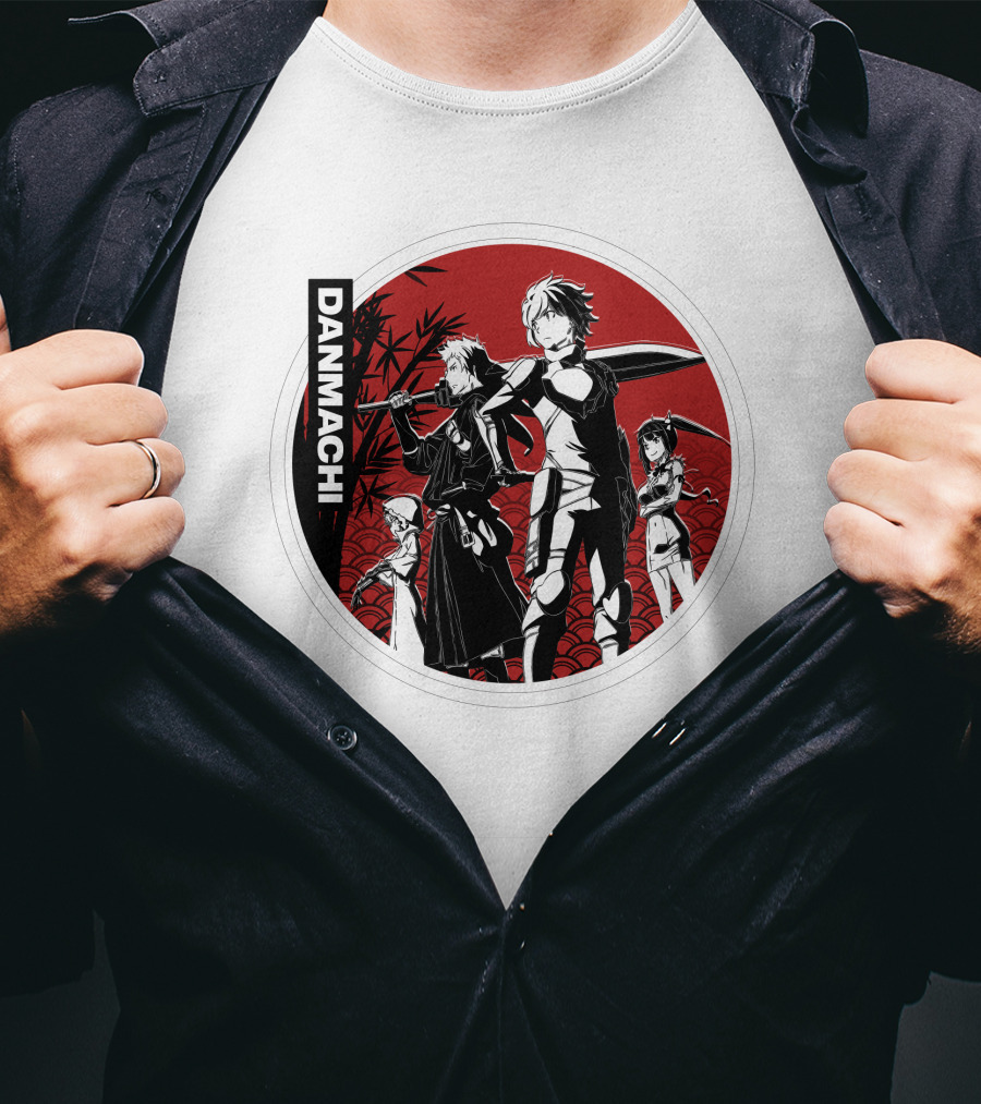 Danmachi Anime Characters Black And White Silhouettes T-Shirt