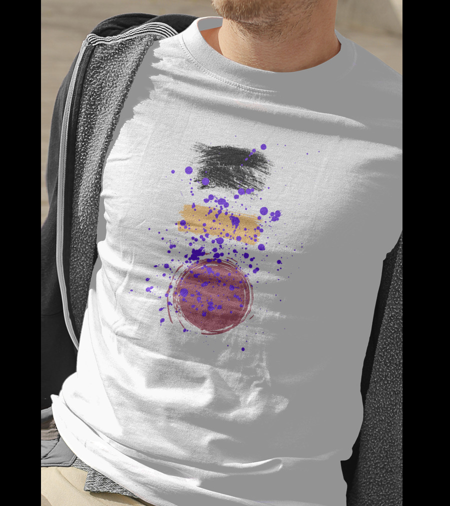 Painting Freestyle Black Yellow Purple Splatter Circle T-Shirt