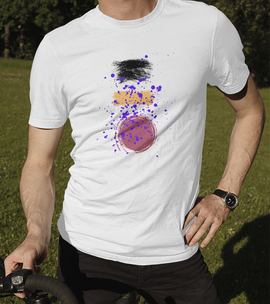 Painting Freestyle Black Yellow Purple Splatter Circle T-Shirt