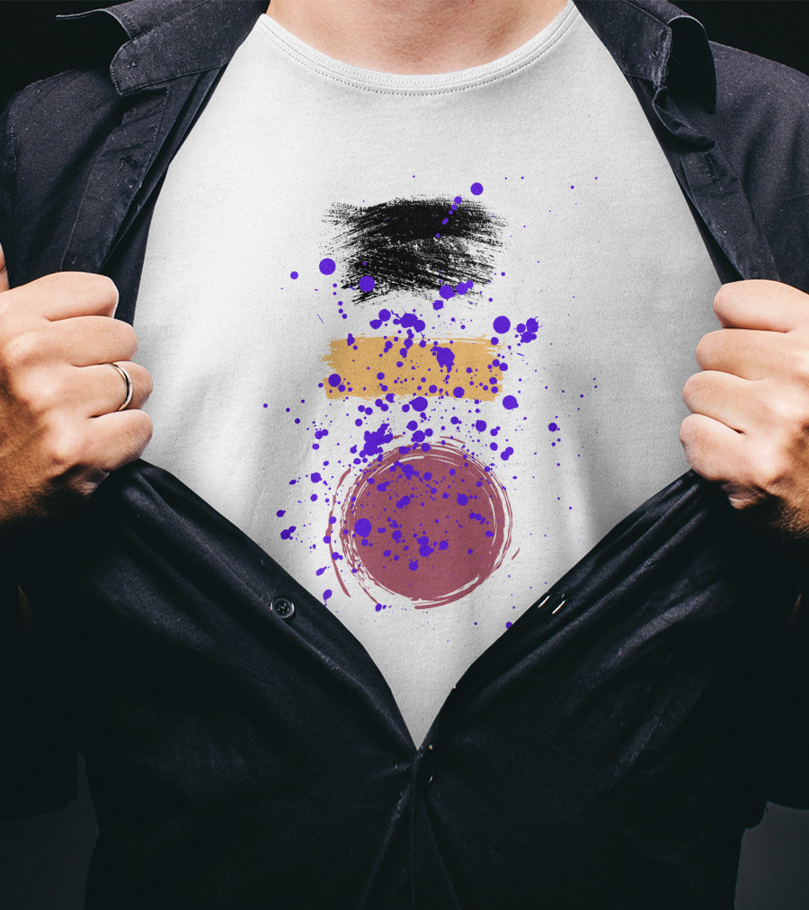 Painting Freestyle Black Yellow Purple Splatter Circle T-Shirt