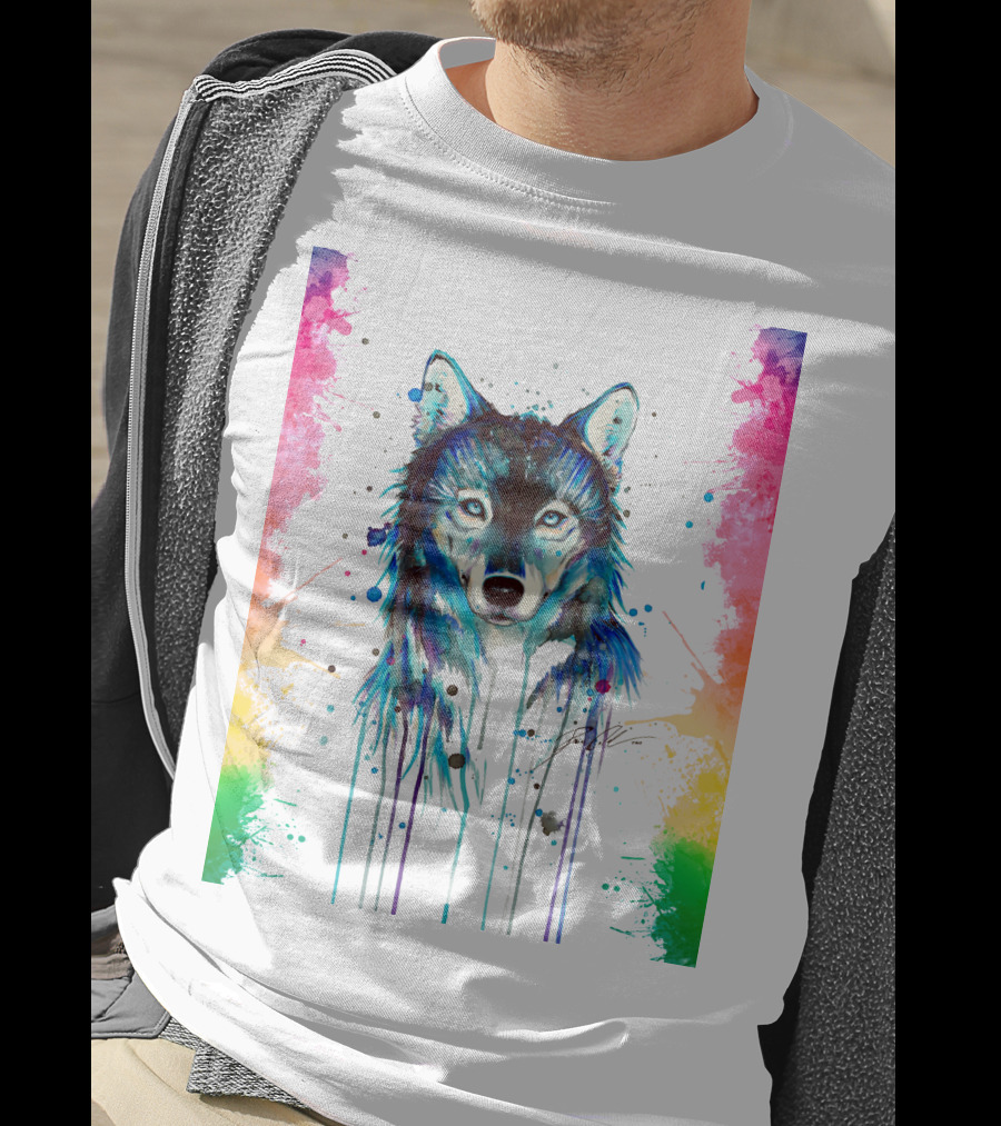 The Wolf Painting Colorful Watercolor T-Shirt