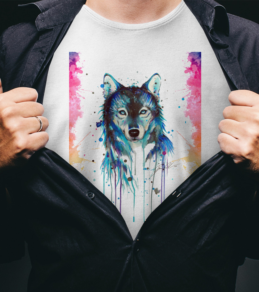 The Wolf Painting Colorful Watercolor T-Shirt
