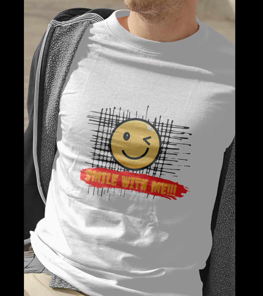 SMILE WITH ME Winking Smiley Face And Checkered Grid Background T-Shirt