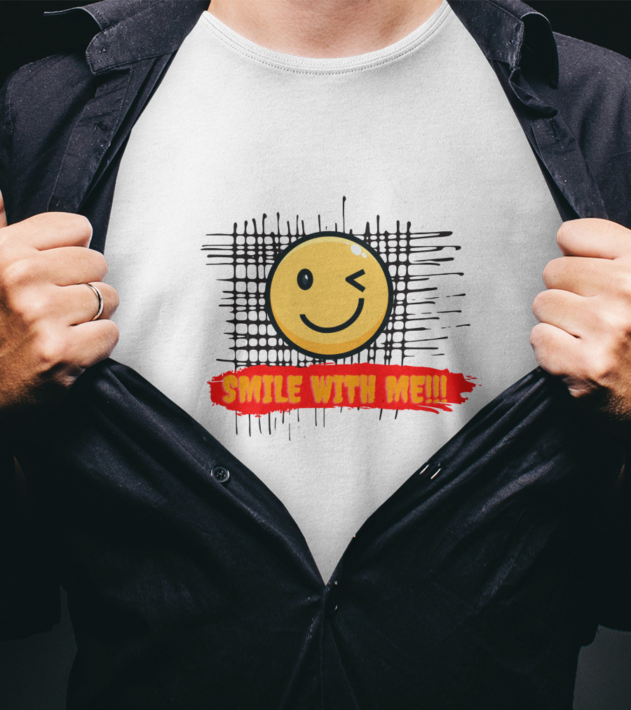 SMILE WITH ME Winking Smiley Face And Checkered Grid Background T-Shirt