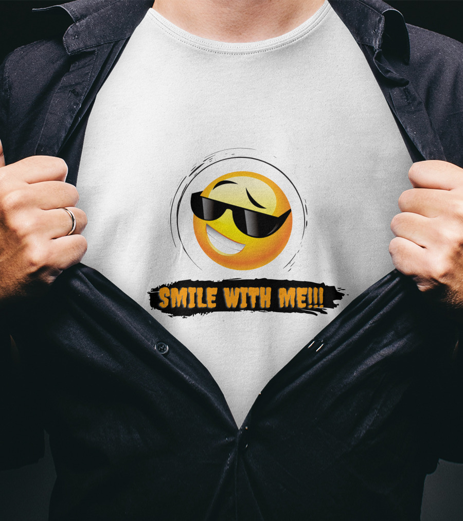 SMILE WITH ME Sunglasses Emoji Fun Vibe T-Shirt