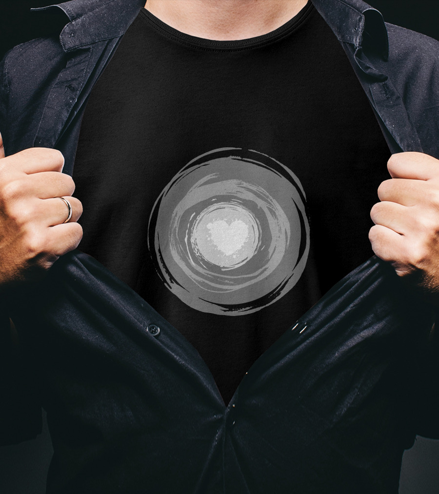 Color Circle Heart Center Monochrome Swirl T-Shirt