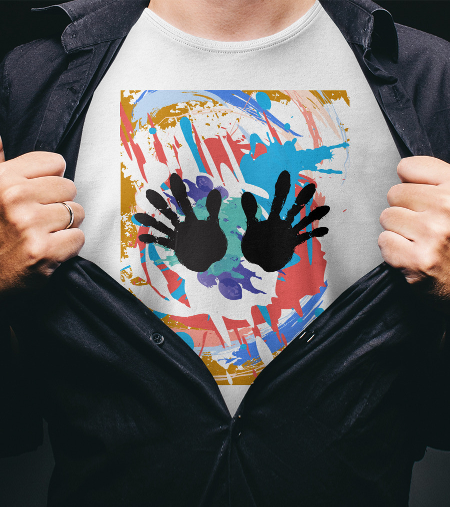 Colorful Splash With Black Handprints T-Shirt