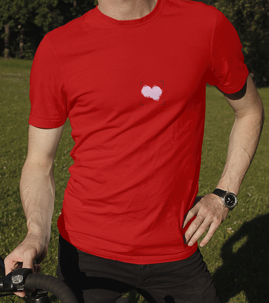 Heart With Framed Brushstroke Texture On Red T-Shirt