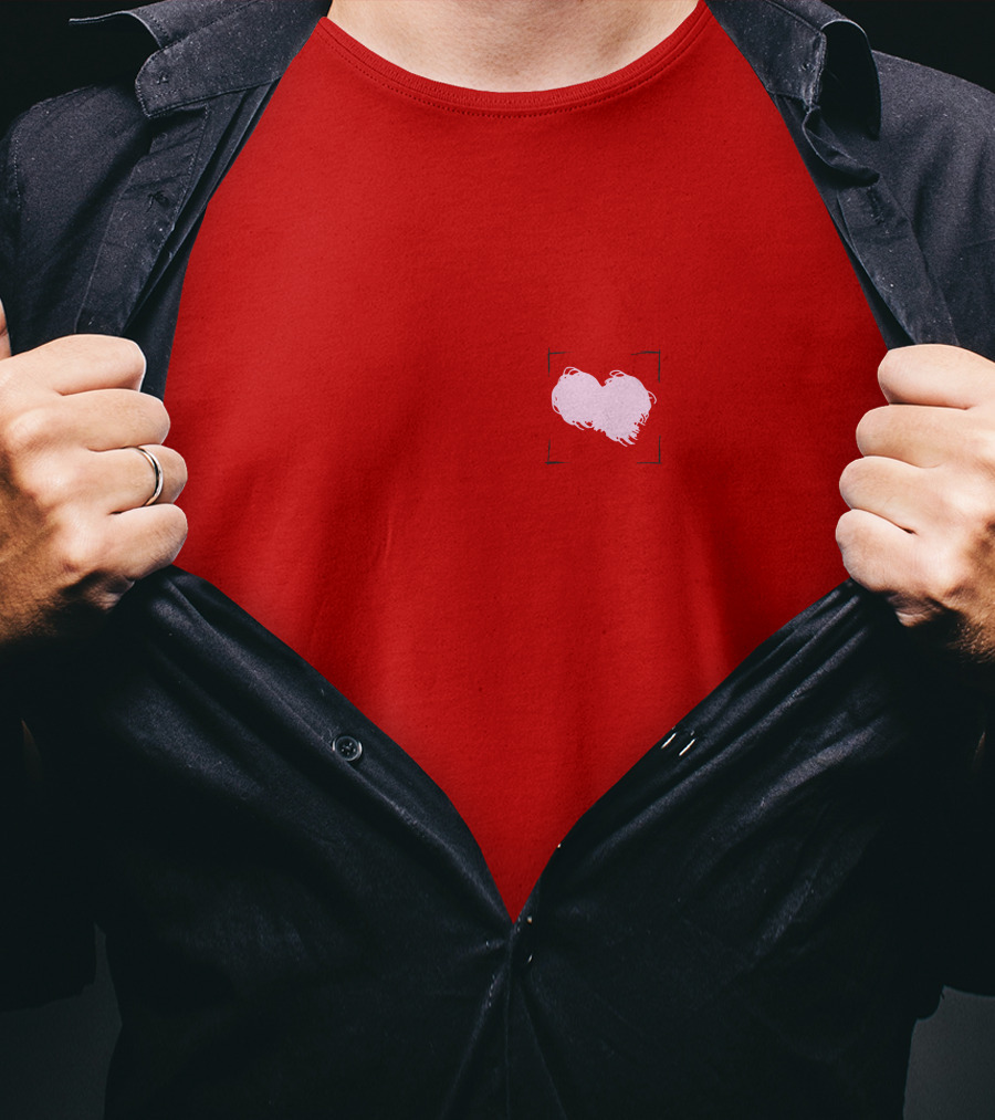 Heart With Framed Brushstroke Texture On Red T-Shirt