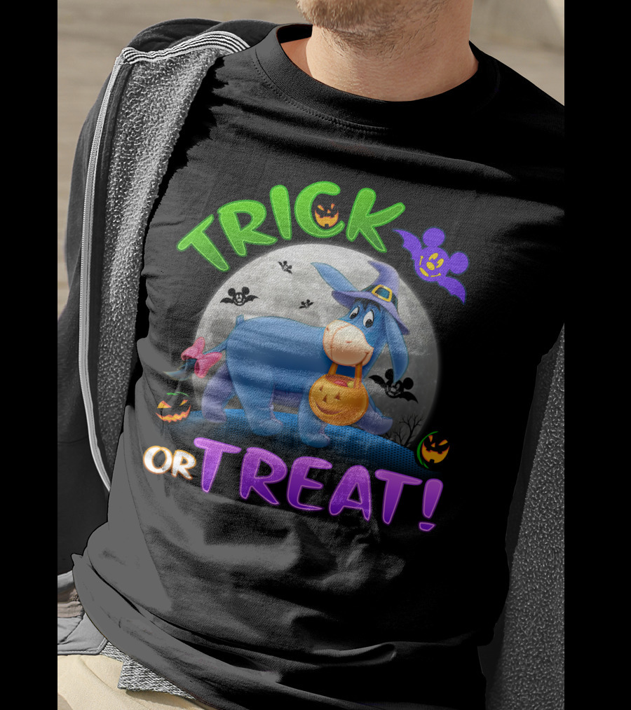 Eeyore Trick Or Treat Halloween Moon Bat Pumpkins T-Shirt