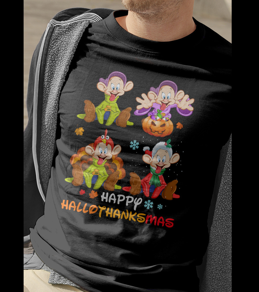 Happy Hallothanksmas Dopey Pumpkin Turkey Santa T-Shirt