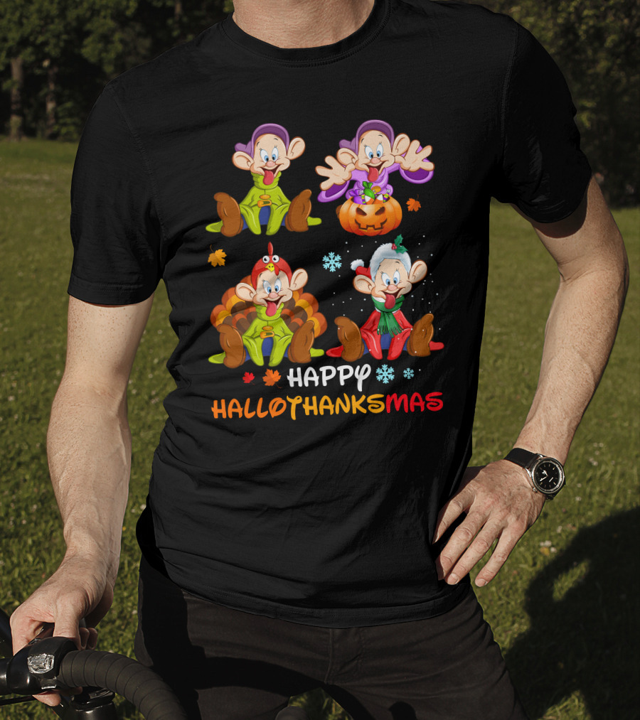 Happy Hallothanksmas Dopey Pumpkin Turkey Santa T-Shirt