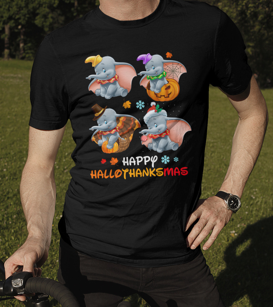 Happy Hallothanksmas Dumbo Holiday Theme T-Shirt