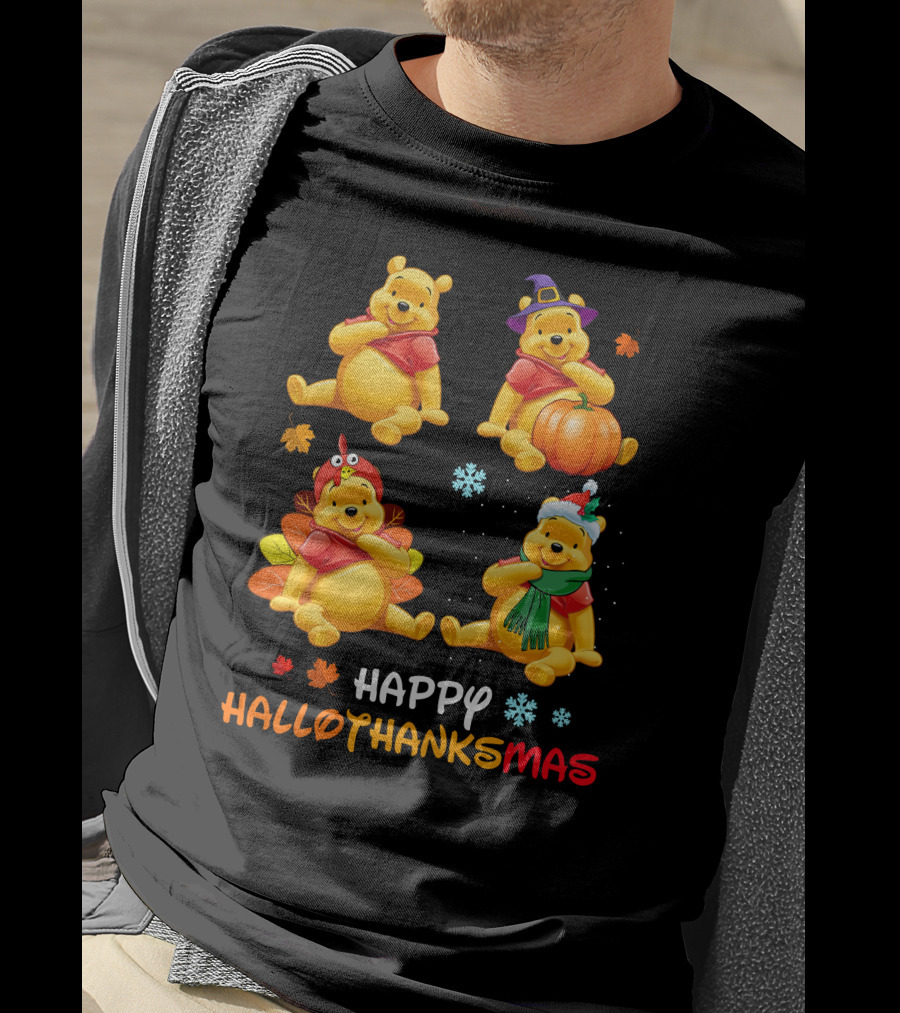 Pooh Happy Hallothanksmas With Seasonal Costumes And Decorations T-Shirt