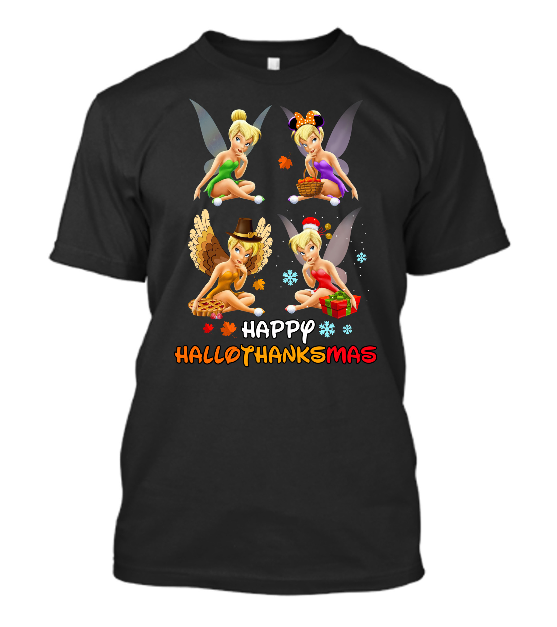 Happy Hallothanksmas Tinker Bell Halloween Thanksgiving Christmas T-Shirt