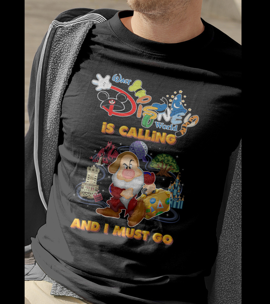 Walt Disney World Is Calling And I Must Go Grumpy Dwarf With Icons T-Shirt