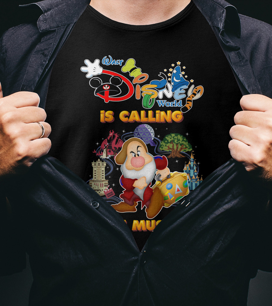 Walt Disney World Is Calling And I Must Go Grumpy Dwarf With Icons T-Shirt