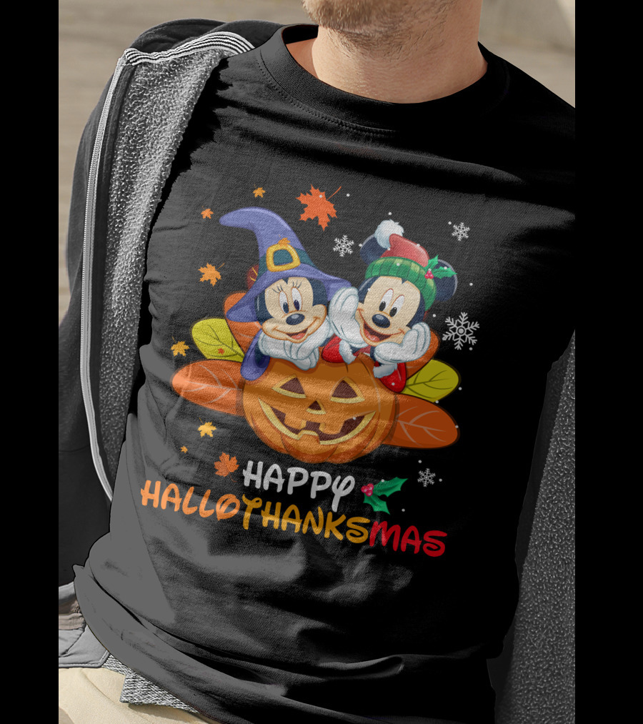 Happy Hallothanksmas Mickey And Minnie T-Shirt