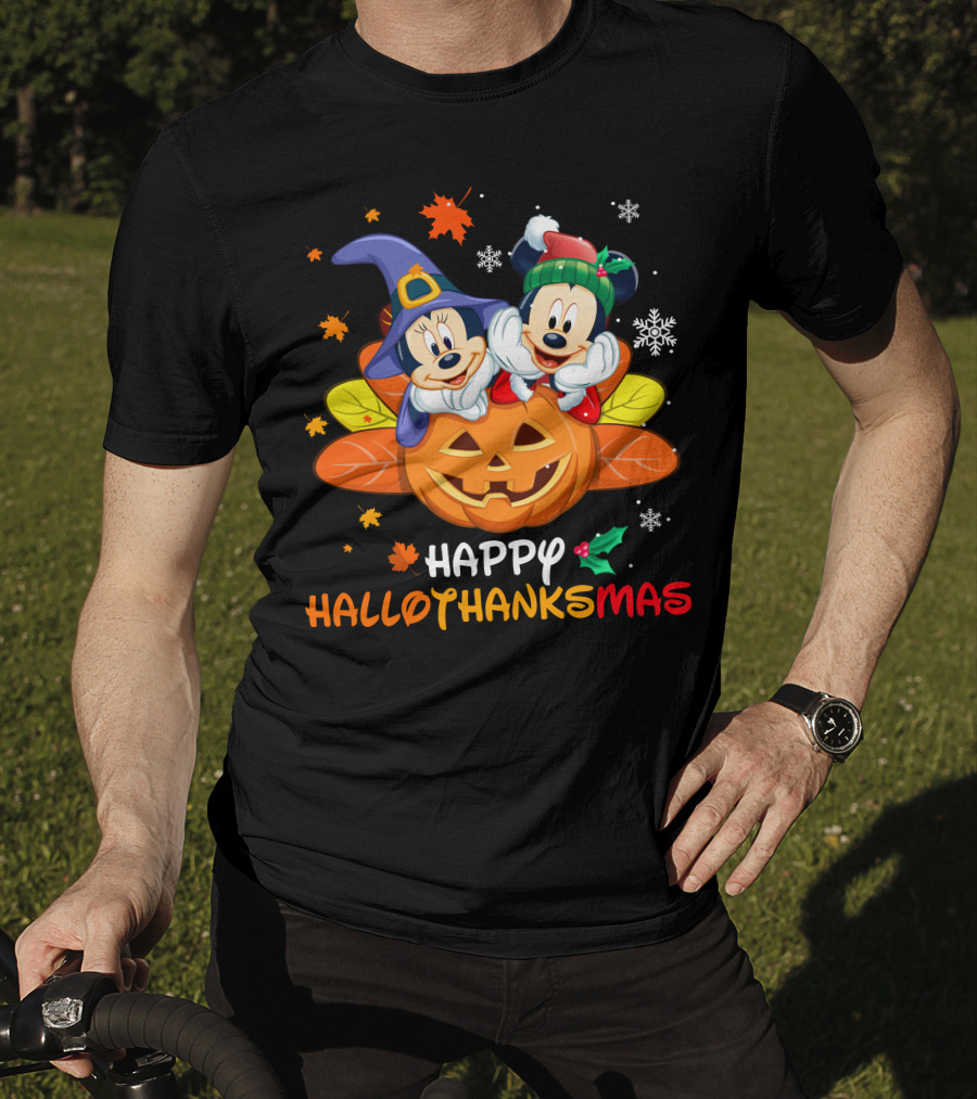 Happy Hallothanksmas Mickey And Minnie T-Shirt