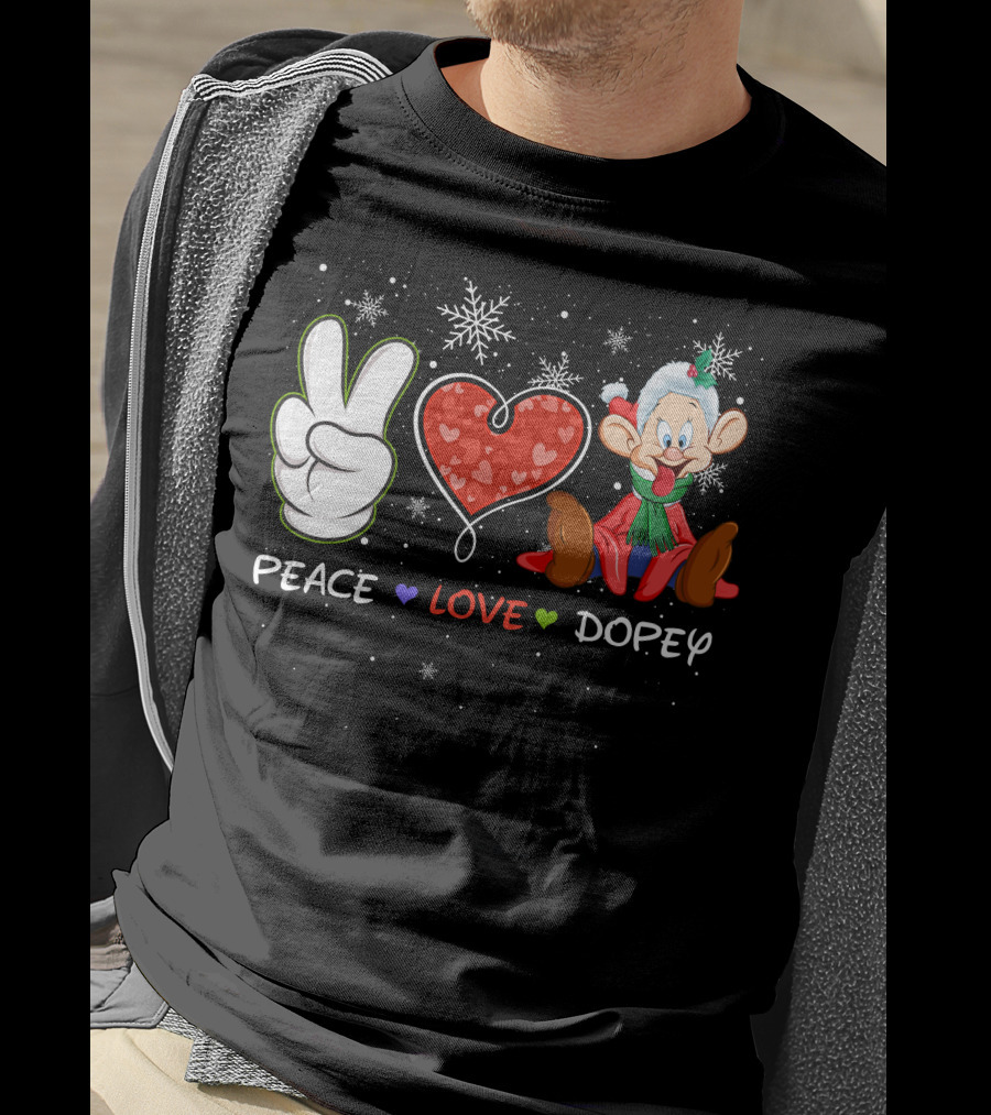 Peace Love Dopey Holiday Christmas Snowflakes T-Shirt