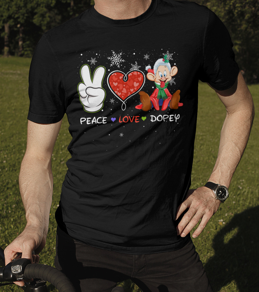 Peace Love Dopey Holiday Christmas Snowflakes T-Shirt